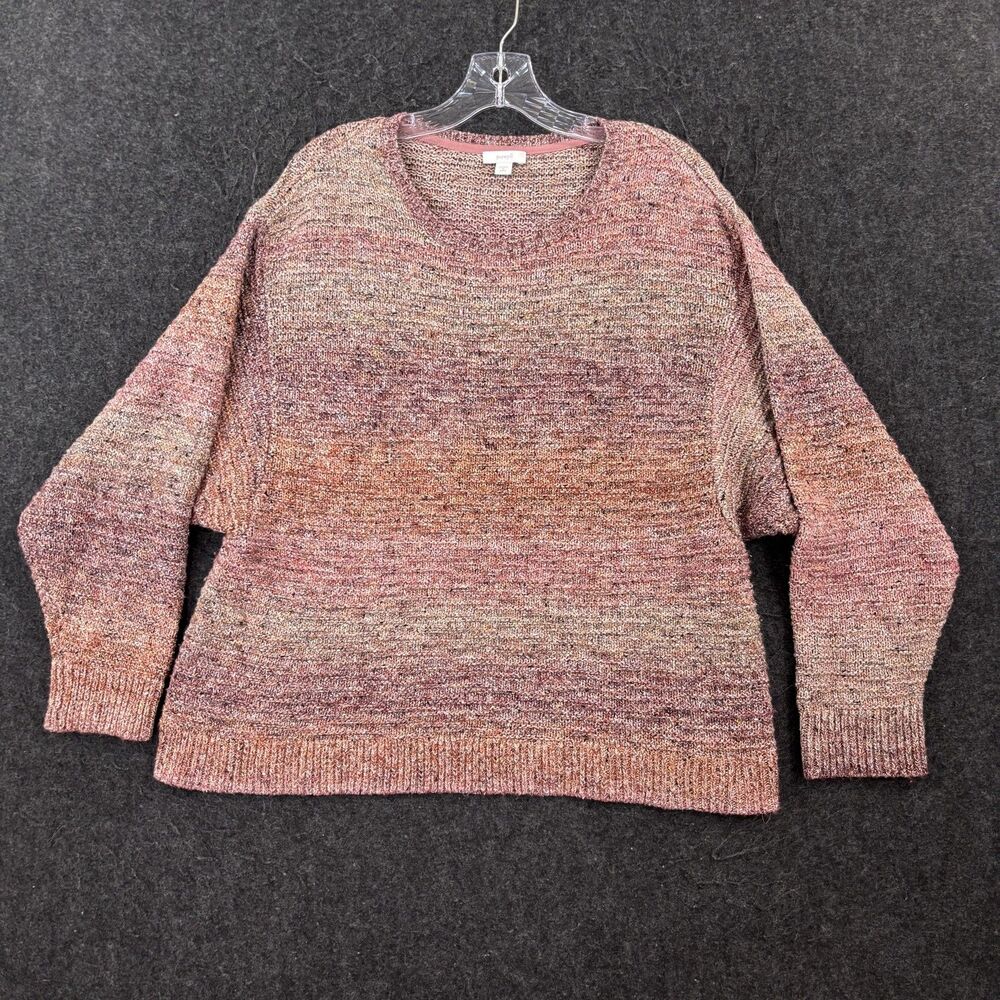 J Jill Pure Jill Sweater Women's Medium Petite Pink Striped Chunky Knit Dolman